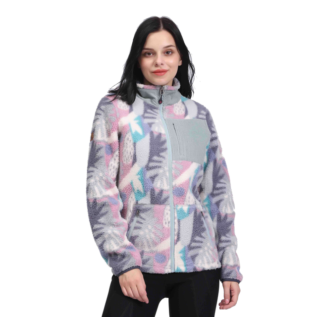 Jaqueta de bolso feminina com estampa de flores Sherpa veludo cotelê de veludo