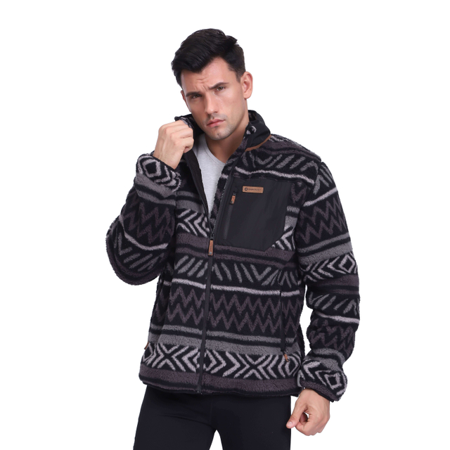 Jaquetas masculinas estampadas allover mais macias Sherpa de lã felpuda blusa pesada de inverno
