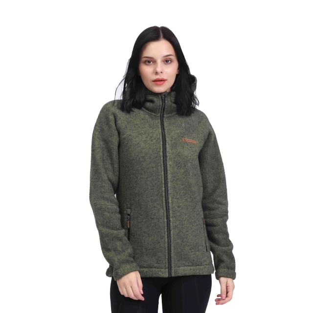 Moletom com capuz térmico feminino de lã polar pesado com zíper