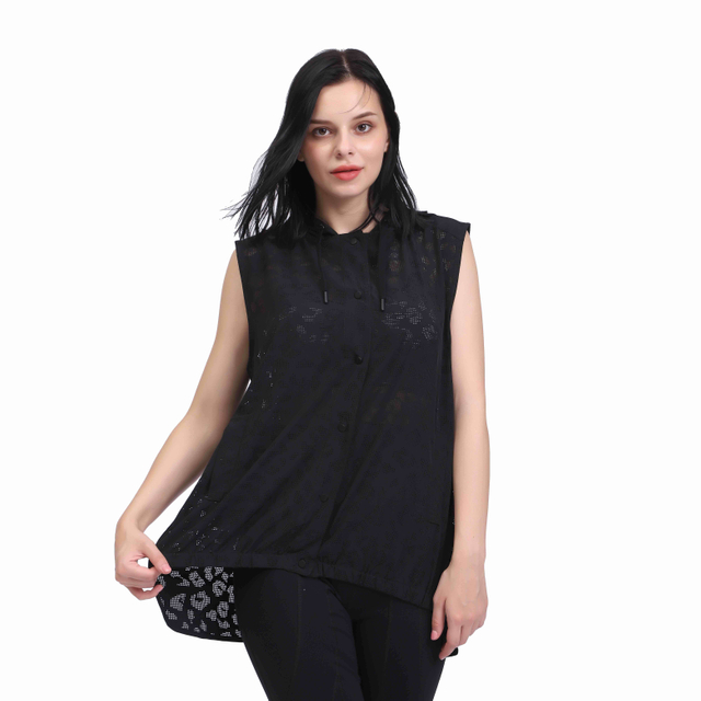 Moletom feminino corte a laser sem mangas com capuz