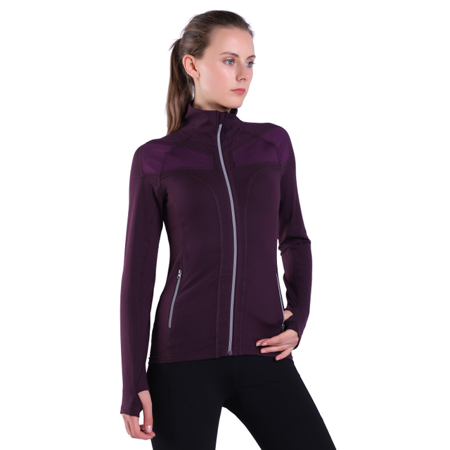 Casaco feminino de corrida definido, slim fit atlético macio mangas compridas refletivos com zíper