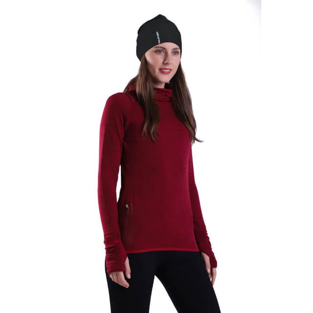 Pullover de ioga feminino Red Térmico Térmico Atlético de Manga Longa Caminhando com Top com Bolso