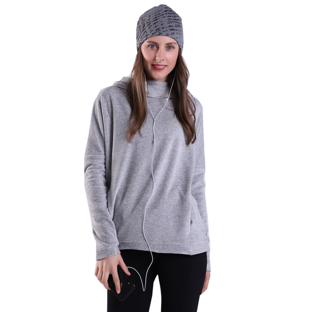 Pullover atlético cinza feminino Pullover com capuz High Cowl Neck Tech Velor Shirt